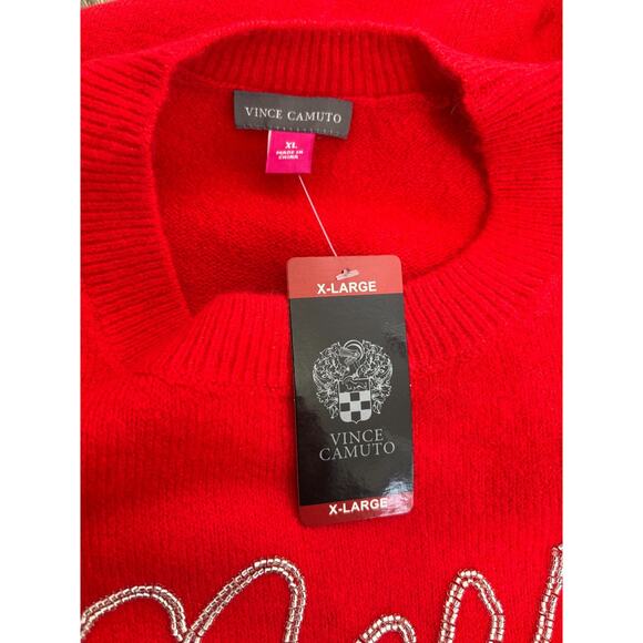 Vince Camuto Womens Size XL Merry Red Holiday Festive Sweater Beaded - Picture 4 of 5